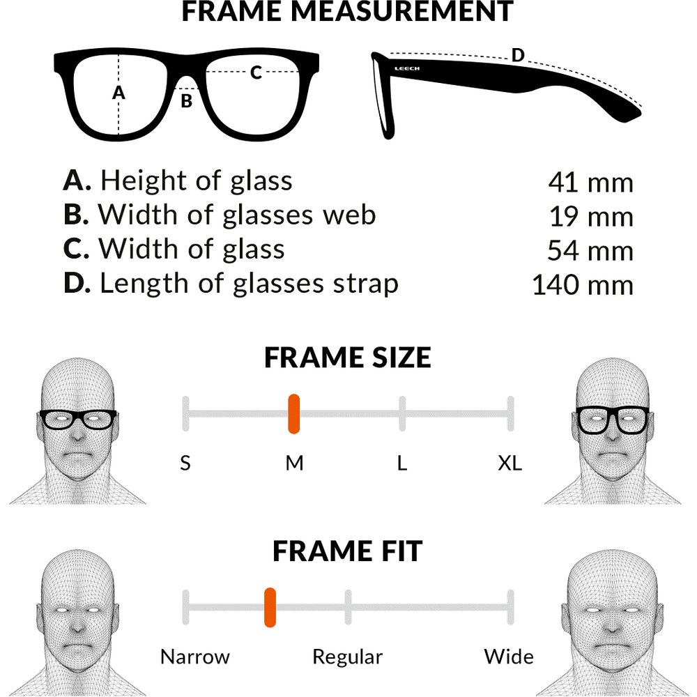 Face Sunglasses Frame Size Chart REFLEX YELLOW – Leechstore