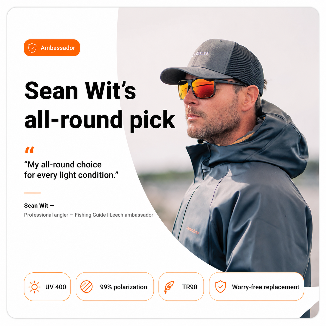 Sean Wit wearing Leech Condor eyewear